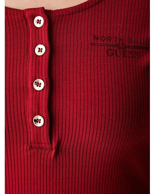 Guess Red Ribbed-Knit Long-Sleeve T-Shirt