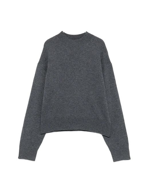 Pinko Gray Ribbed-Trim Mock-Neck Sweater