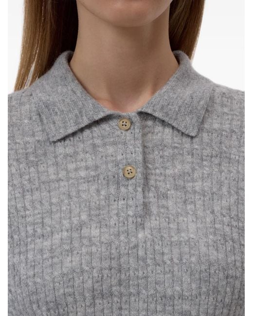 Closed Gray Ribbed-Knit Long-Sleeve Polo Shirt