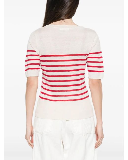 Majestic Filatures Pink Striped Round-Neck T-Shirt