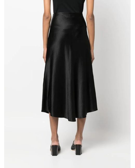 Vince Black Satin-Finish Draped Midi Skirt