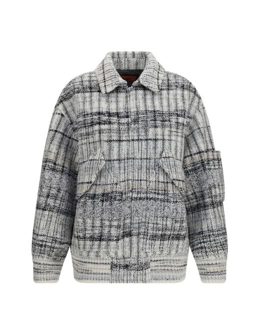 Missoni Gray Oversized Wool-Blend Check Bomber