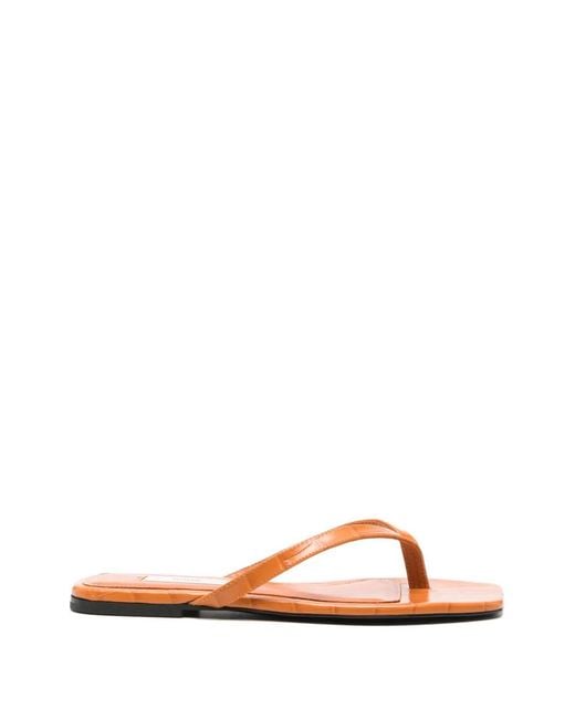 Totême Orange Croco-Embossed Flip Flops