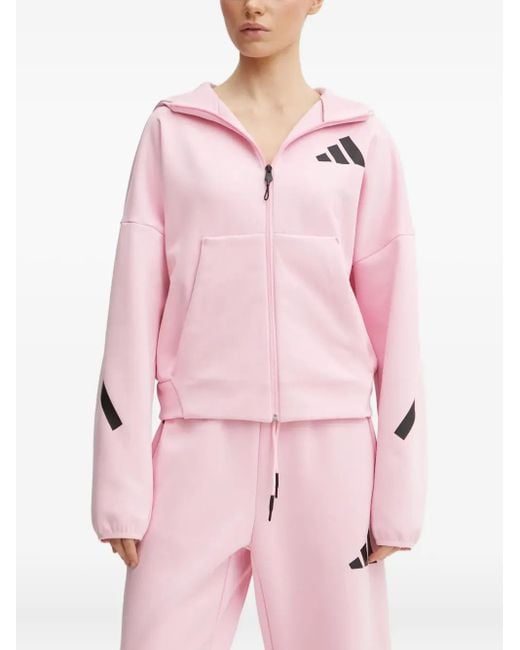 Adidas Pink Logo-Detail Zip-Up Hoodie