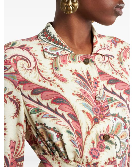 Etro Natural Paisley-Print Shirt Midi Dress