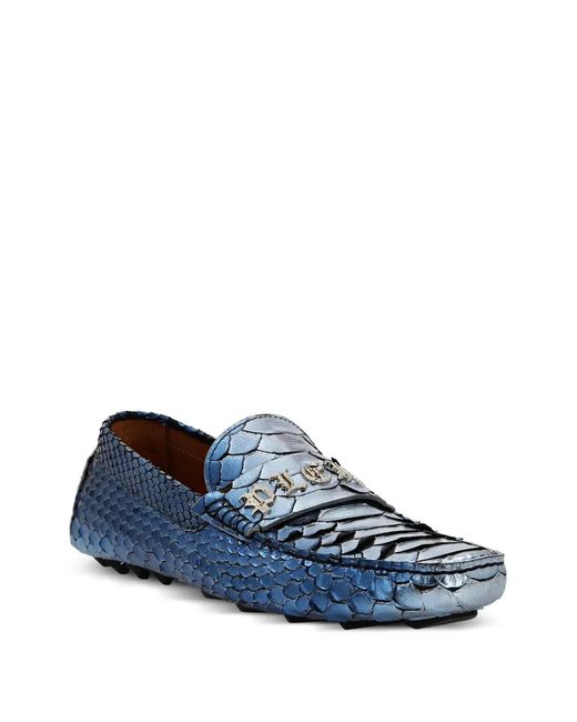 Philipp Plein Blue Metallic Python-Leather Loafers for men