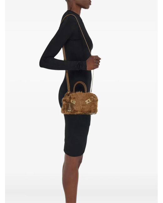 Ferragamo Brown Mini Hug Shearling Buckle Cross Body Bag
