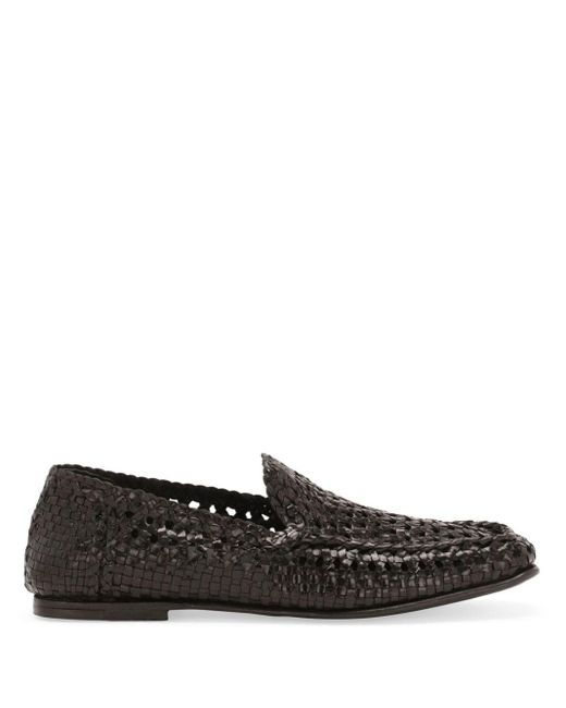 Dolce & Gabbana Black Interwoven Leather Loafers for men
