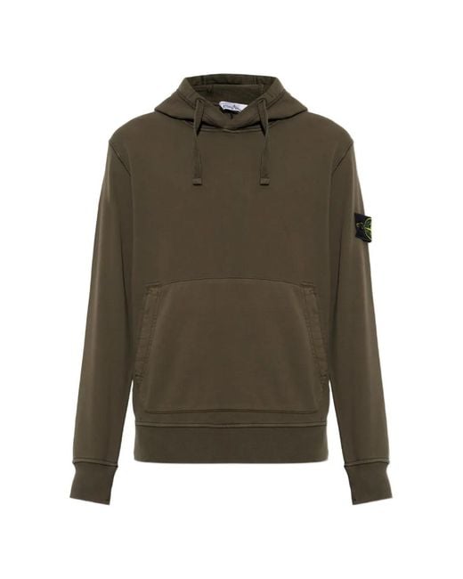 Stone Island Green Logo-Patch Hoodie for men