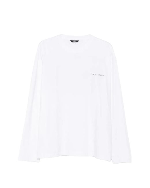 7 For All Mankind White T-Shirt Imprimé À Manches Longues for men