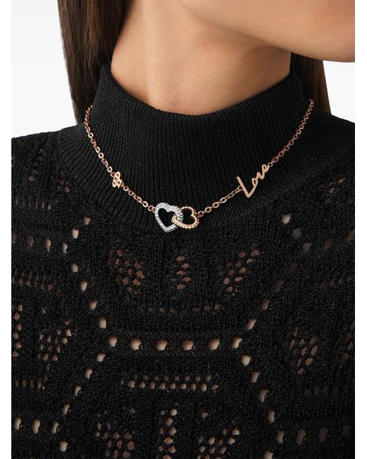Philipp Plein White Rocked Hearts Necklace