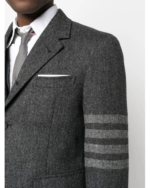 Thom Browne Black Tailored Suit Jacket With Notch Lapel And Signature Stripes for men