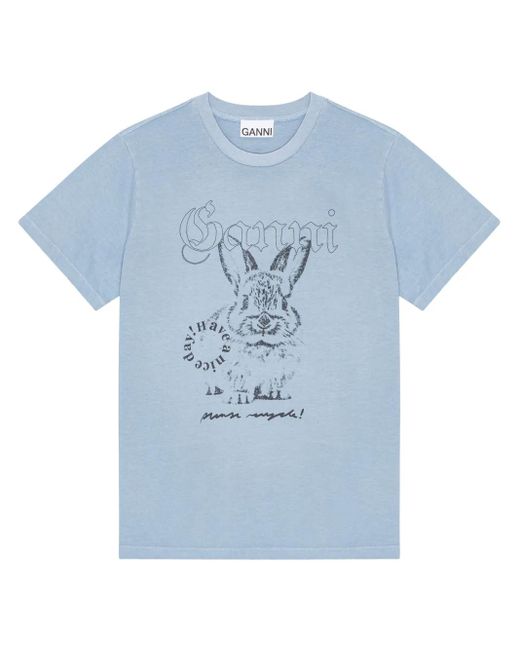 Ganni バニープリント Tシャツ Blue