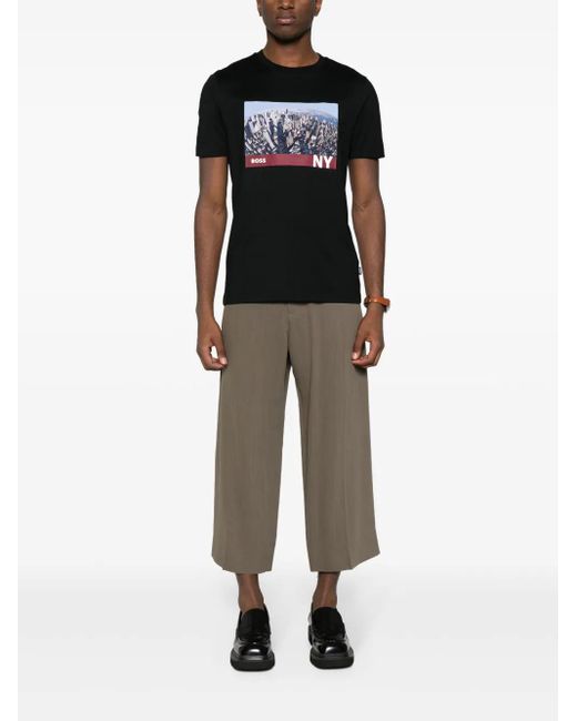 Boss Black Graphic-Print Cotton T-Shirt for men