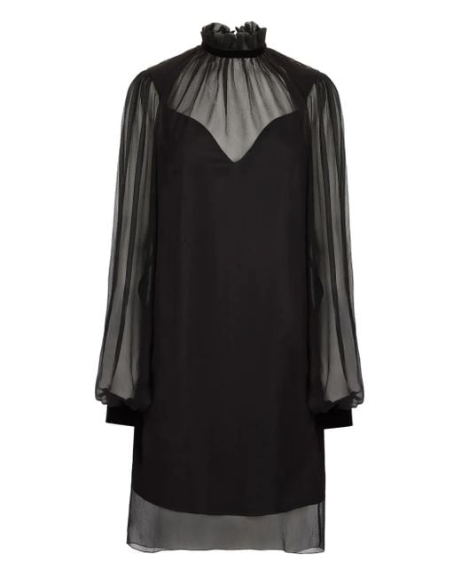 Nina Ricci Black High-Neck Balloon-Sleeve Mini Dress