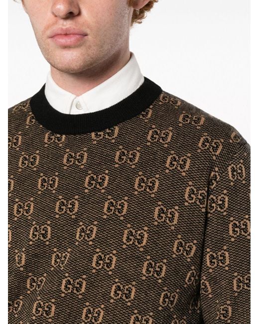 Gucci Brown Jacquard-logo Wool Jumper for men