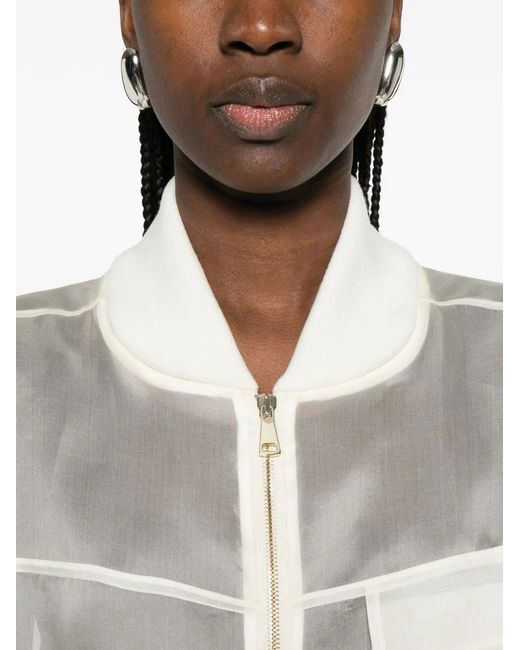 Fabiana Filippi White Veste Bomber À Effet De Transparence Et Poche Zippée