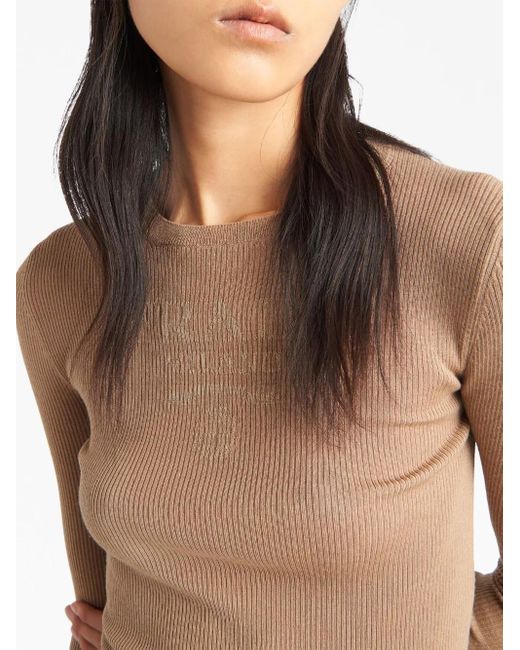 Prada Natural Logo Superfine Wool-blend Knit Top