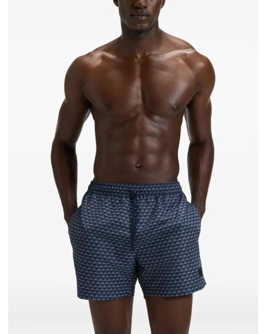 Boss Blue Geometric-print Swim Shorts for men