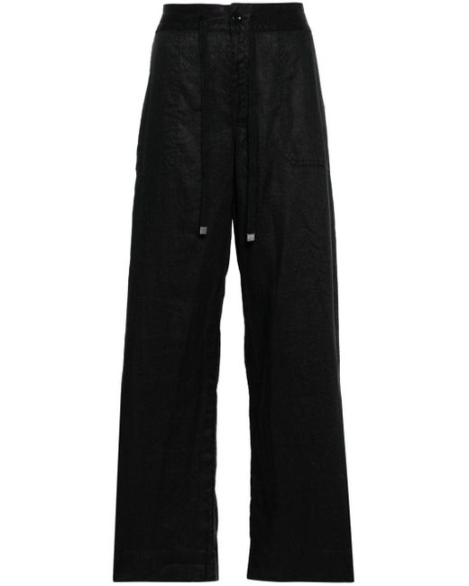 Lauren by Ralph Lauren Black Drawstring-waist Linen Trousers