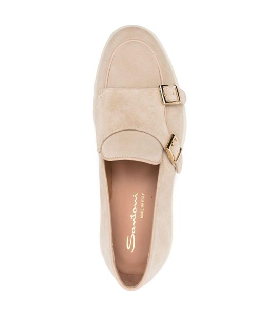 Santoni Natural Double-buckle Suede Loafers