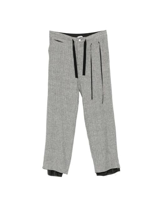 Midorikawa Gray Herringbone-Pattern Layered Trousers for men