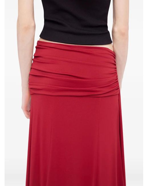 Rabanne Red Ruched Maxi Skirt