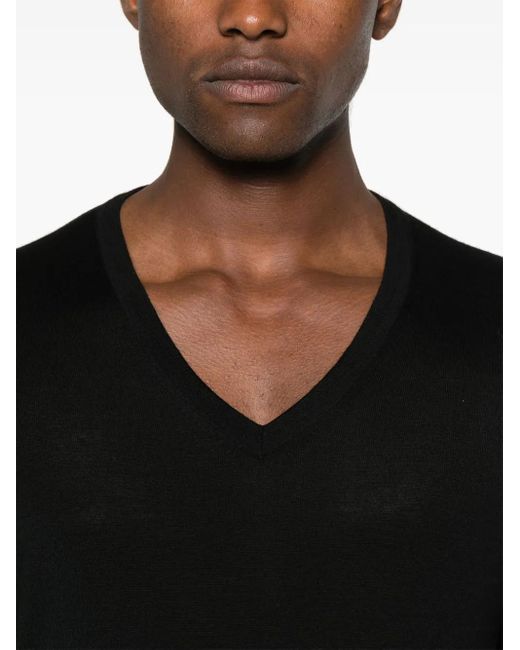 MODES GARMENTS Black V-Neck Merino Wool Jumper for men