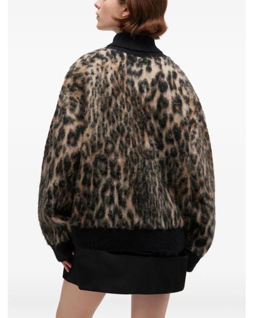 Ganni Black Leopard-Print Turtleneck Sweater