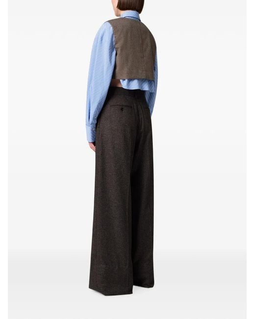 MSGM Brown Pleated Wide-Leg Trousers