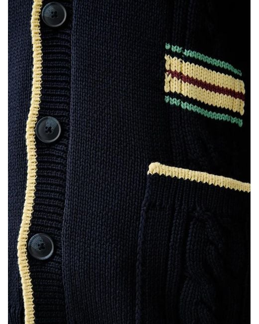 Benetton Blue Cable-Knit Striped Cardigan for men