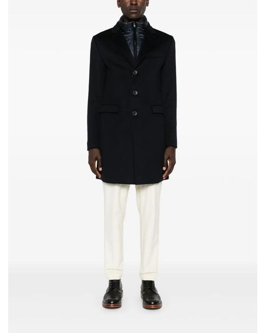 Herno Black Layered Single-Breasted Coat for men