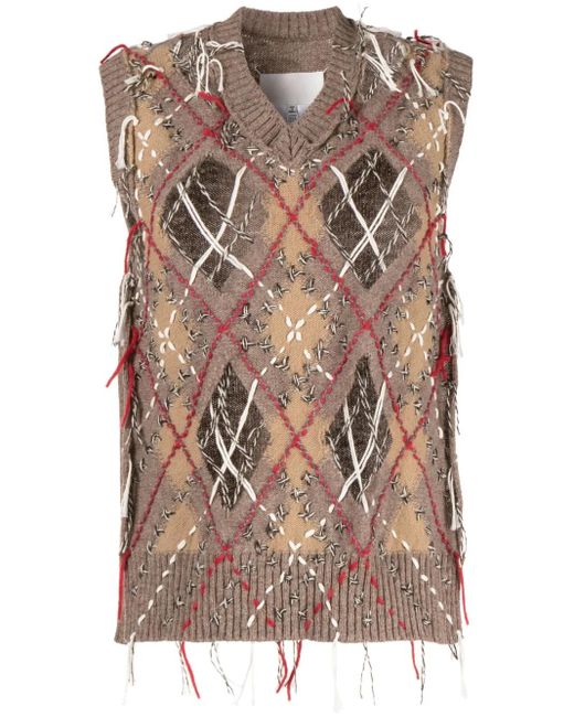 Maison Margiela Brown Intarsienpullunder Mit Cut-Outs