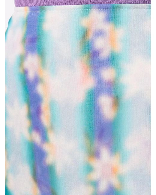 Nina Ricci Blue Floral-Print Straight Maxi Skirt