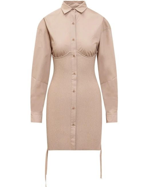 ANDREADAMO Natural Ribbed Mini Dress