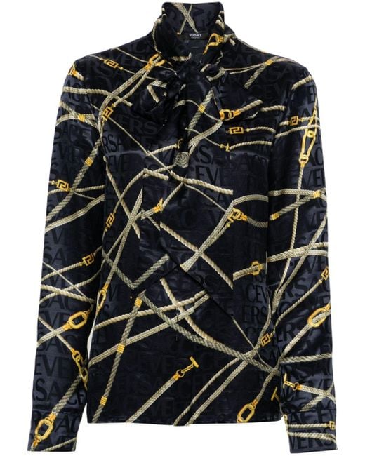 Chemise boutonnée en coton à imprimé corde Versace en coloris Black