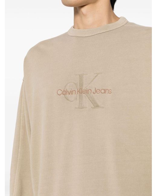 Calvin Klein Natural Logo-embroidered Crew-neck Sweatshirt for men