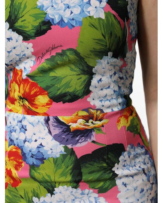Dolce & Gabbana Red Floral-Print Sleeveless Midi Dress