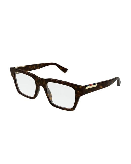 Gucci Brown Tortoiseshell Rectangle Glasses for men