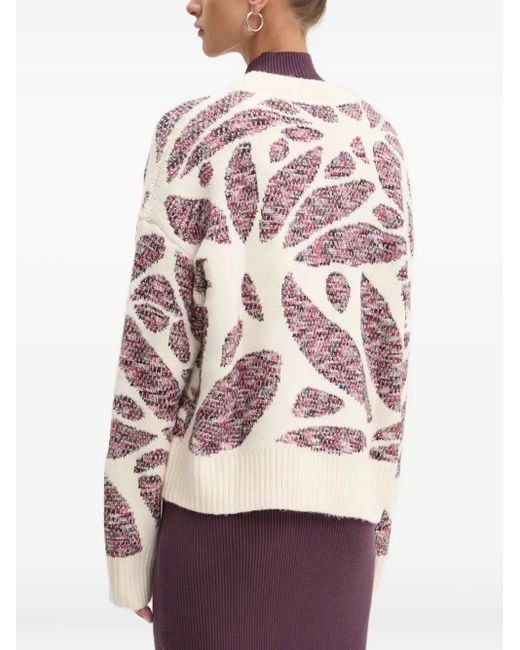 Desigual White Leaf-pattern Crew-neck Sweater