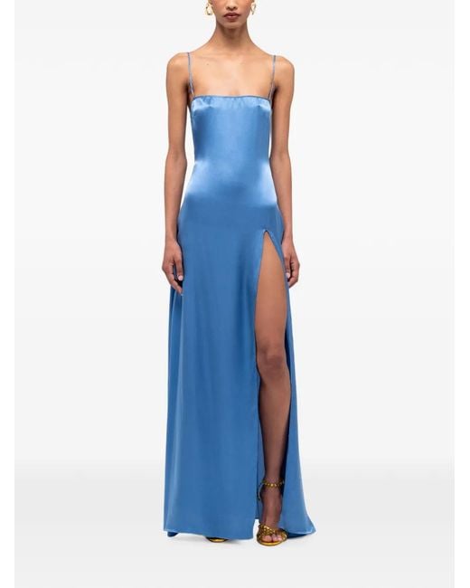 Donde Esteban Blue Es Vedra Side-Slit Silk Maxi Dress