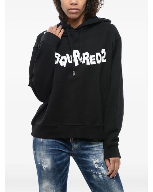 DSquared² Black Logo-Print Oversized Hoodie