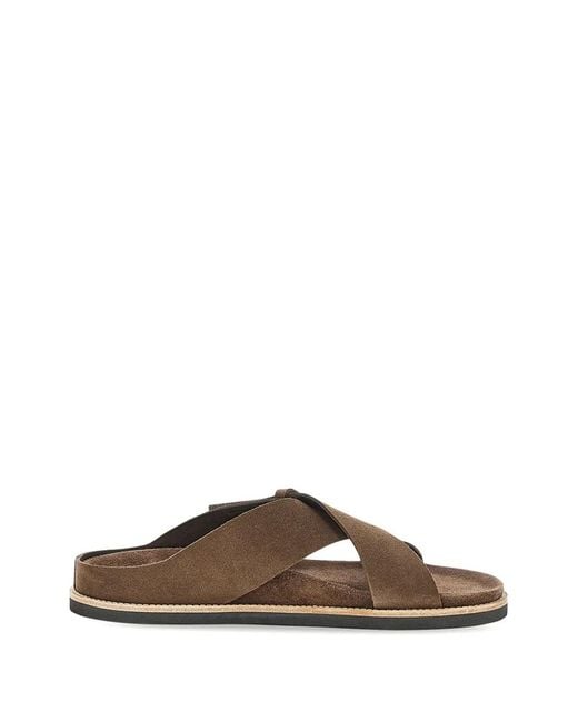 Paul & Shark Brown Crossover Suede Slip-On Sandals for men