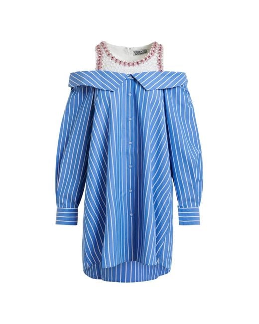 Essentiel Antwerp Blue Robe-Chemise Rayée Jori À Design Superposé