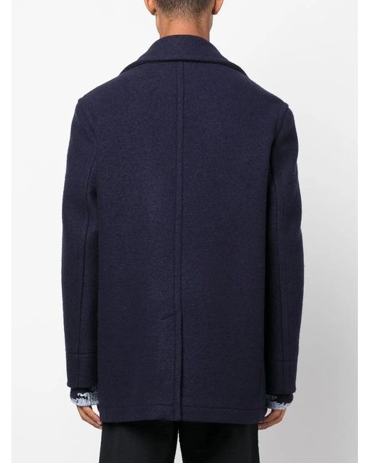 Marni Blue Double-Breasted Wool Coat for men