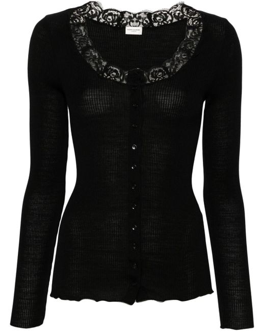 Saint Laurent Lace Detailing Cardigan in Black Lyst Australia