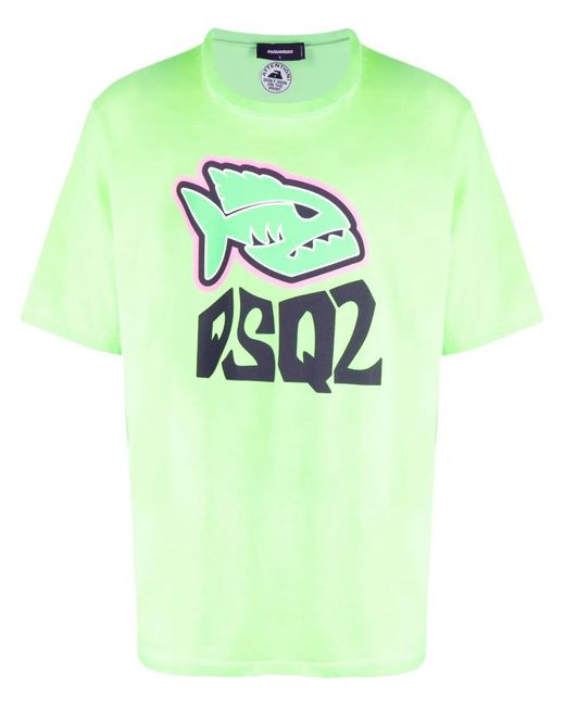 DSquared² Green Logo-Print Cotton T-Shirt for men