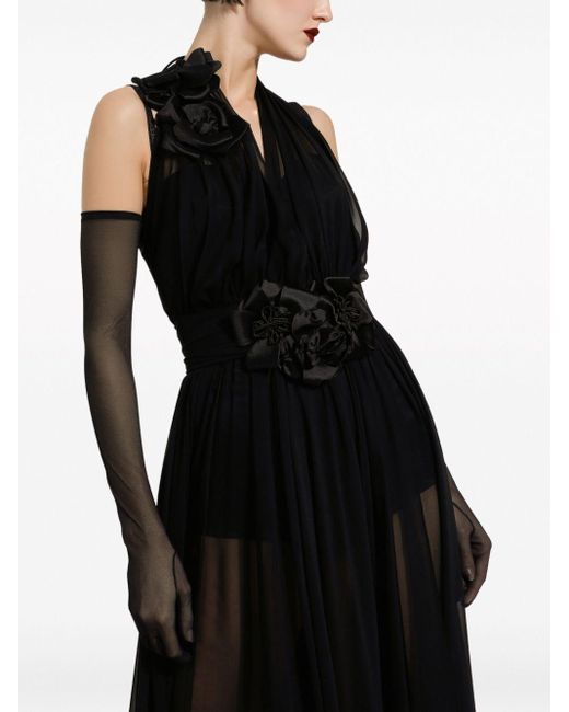 Vestido plisado con detalle floral Dolce & Gabbana de color Black