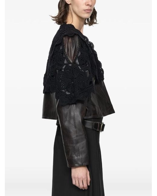 Sea Black Crochet-Overlay Leather Jacket
