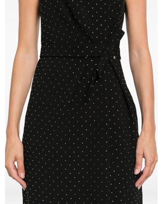 Nissa Black Polka-Dot Embellished Sleeveless Midi Dress
